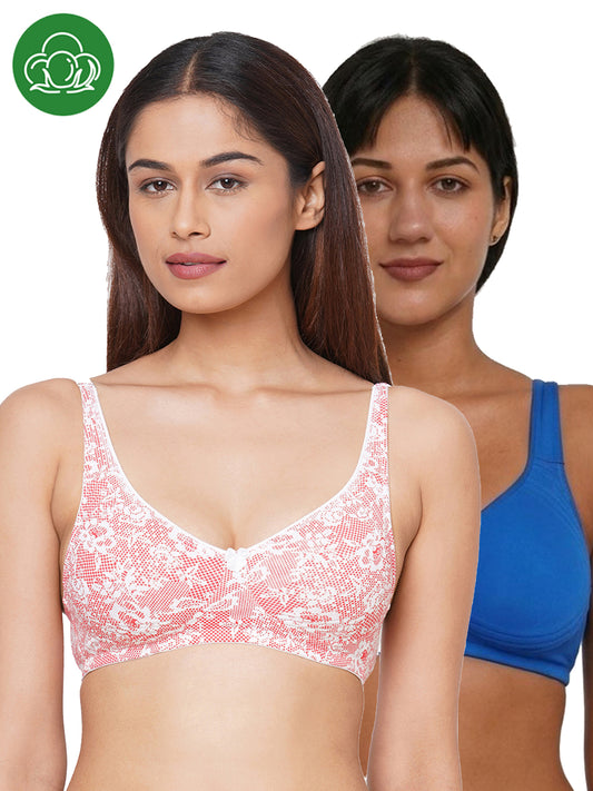 Inner Sense Women Bamboo Cotton Non-Wired Non Padded Bra-ISB057-SnorkalBlue_PinklacePrint