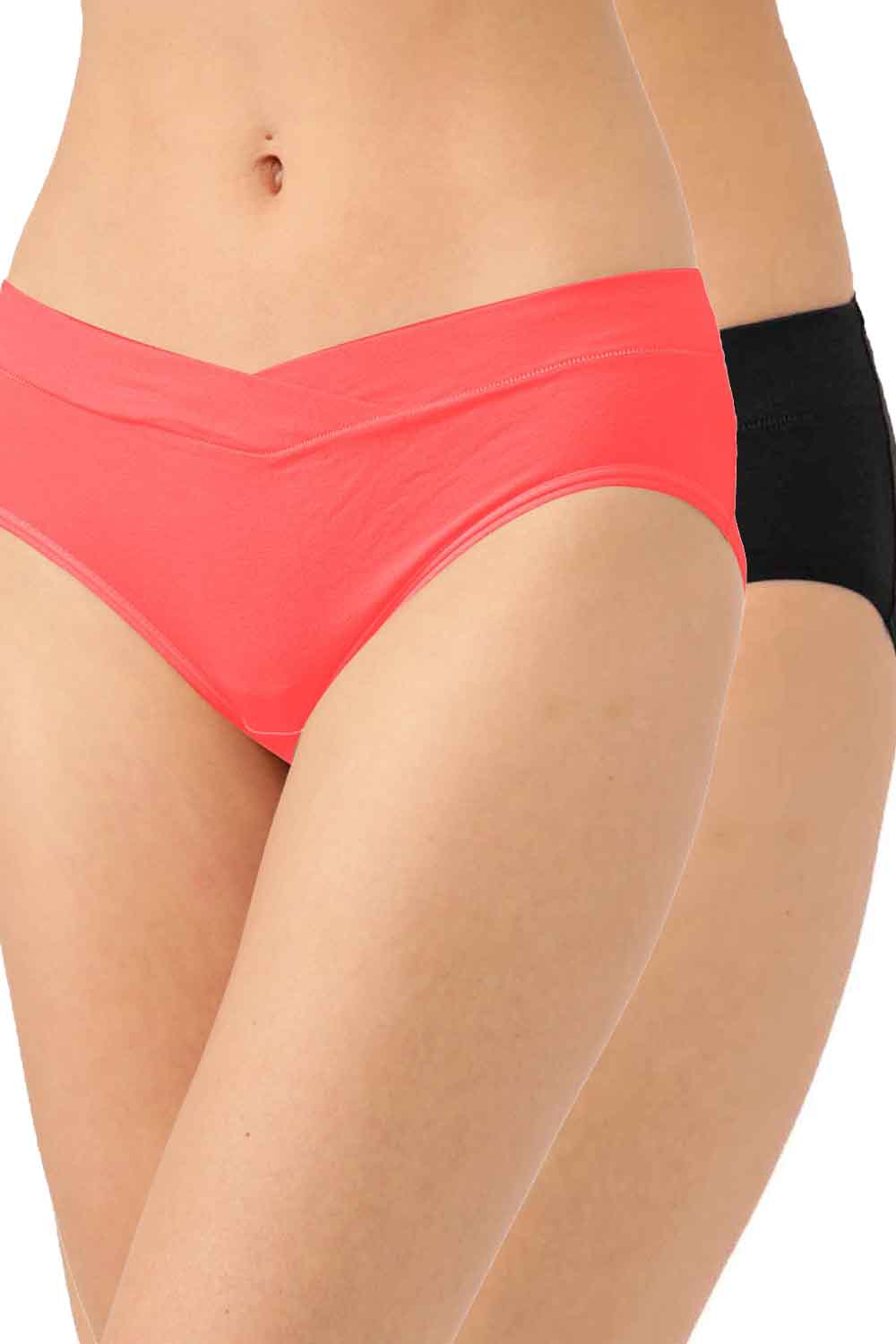 Organic Cotton Antimicrobial Maternity Panty-IMP102-Black_Bright Pink