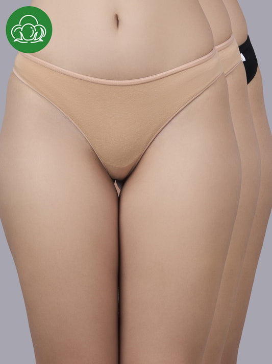 Inner Sense Women Bamboo Pack of 3 Thong Briefs-ISPB205-Skin_Skin_Black