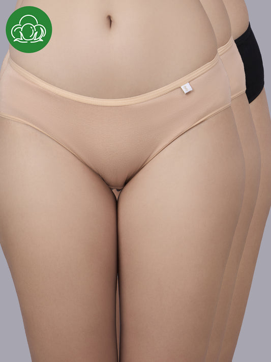 Inner Sense Women Bamboo Medium-Rise Pack of 3 Bikini Briefs-ISPB201-Skin_Skin_Black