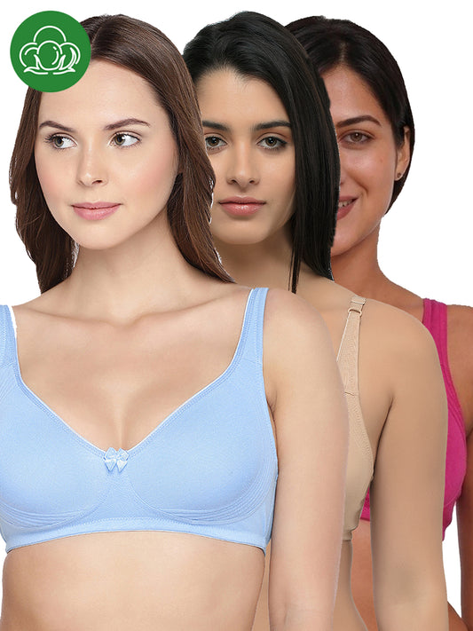 Inner Sense Women Bamboo Cotton Non-Wired Non Padded Bra-ISB057-SkyBlue_Skin_Maroon