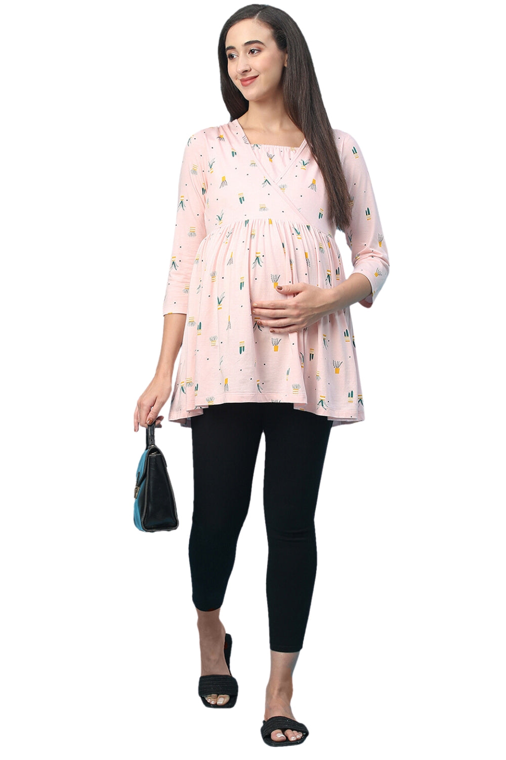 Organic Healthy Full Sleeves Maternity Top_ISML008-Pink Dogwood