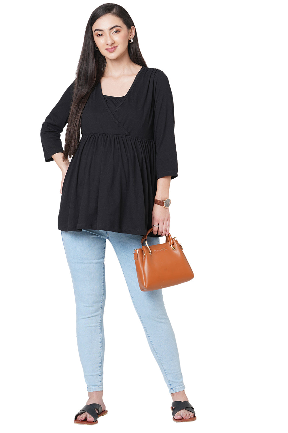 Organic Healthy Full Sleeves Maternity Top_ISML006-Anthracite