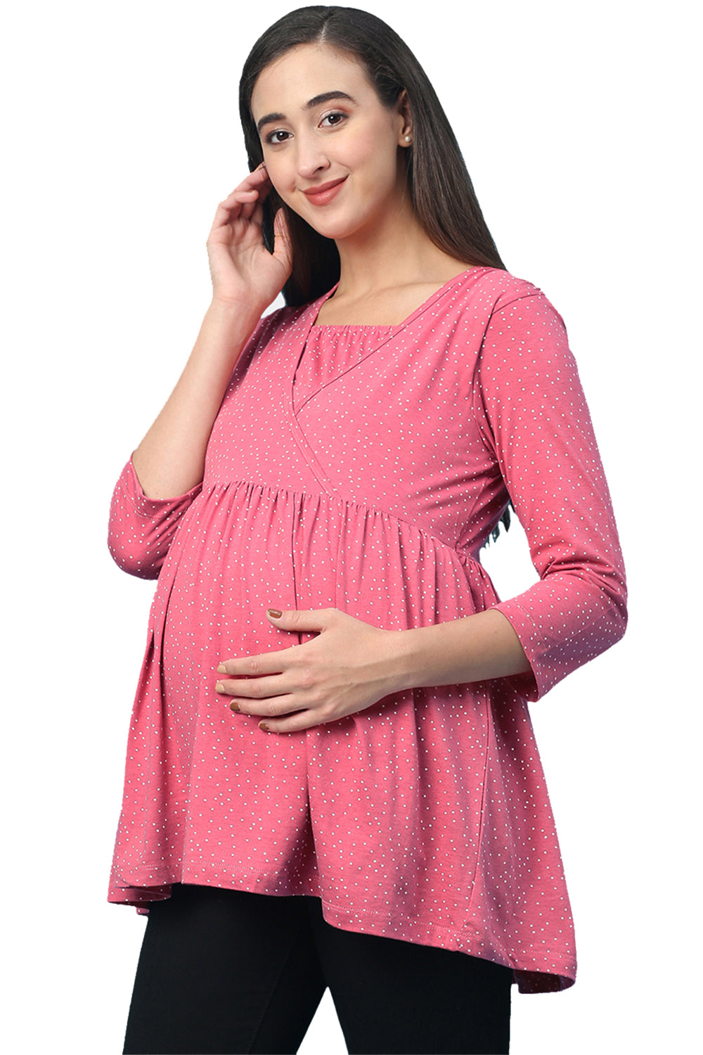 Organic Healthy Full Sleeves Maternity Top_ISML007-Desert Rose