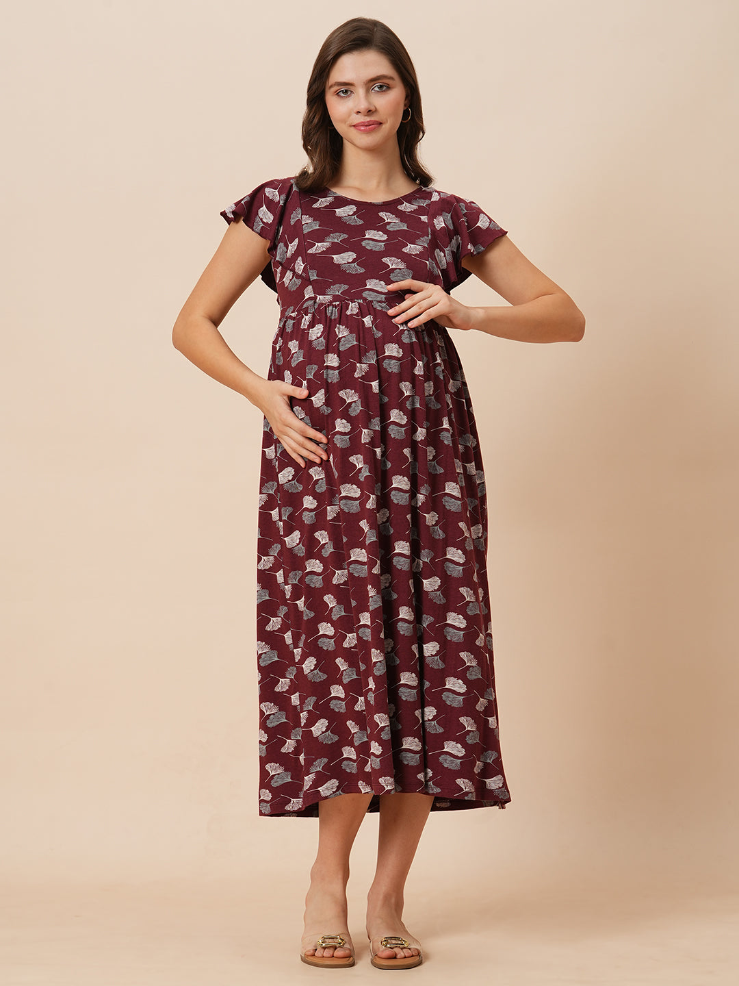 Organic Cotton Long Length Maternity Dress with Flutter sleeves ISML02 –  Inner Sense
