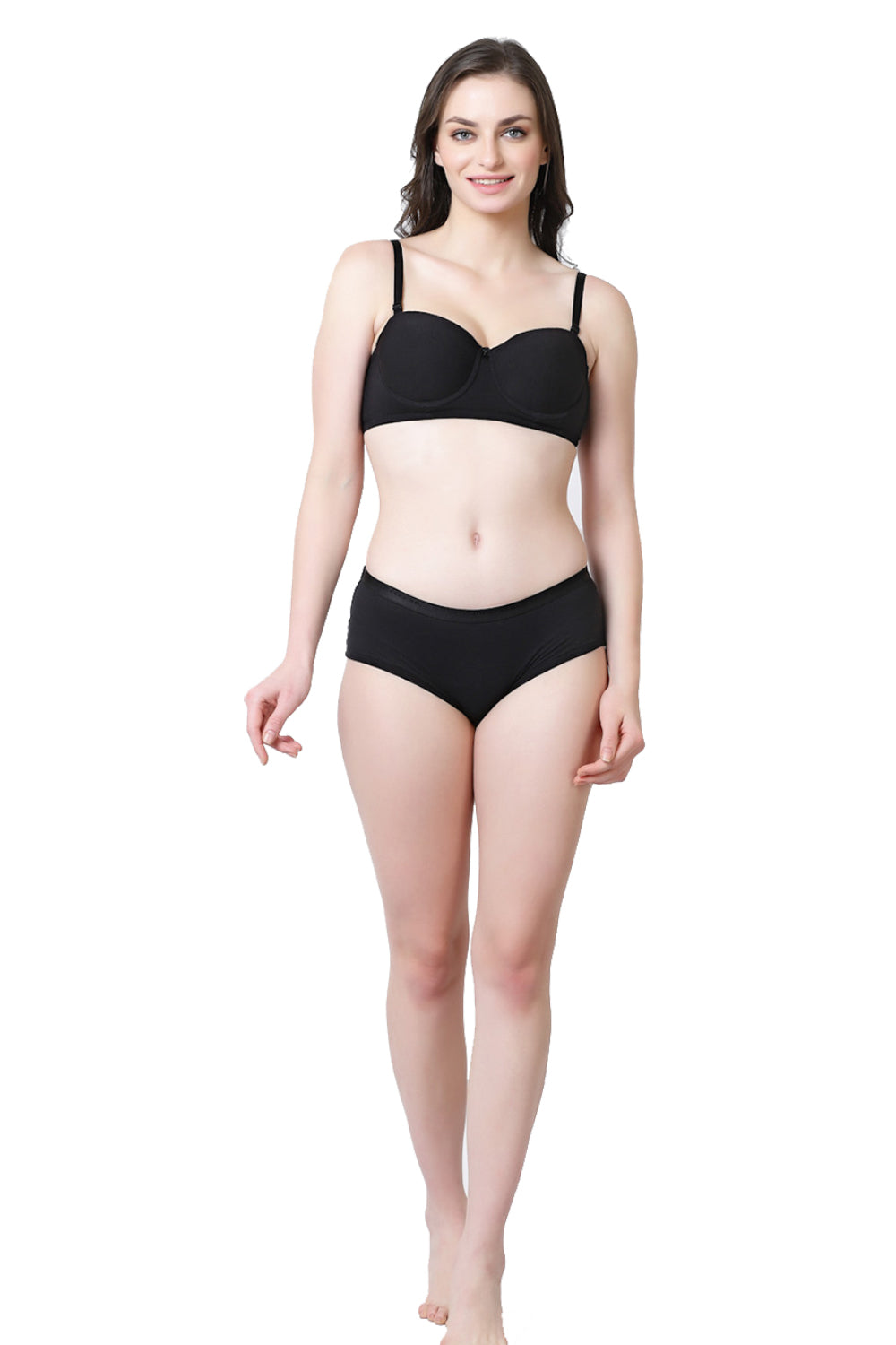 Organic Cotton  Antimicrobial Seamless Strapless Bra and Panty set-ISB102_ISP038-Black-