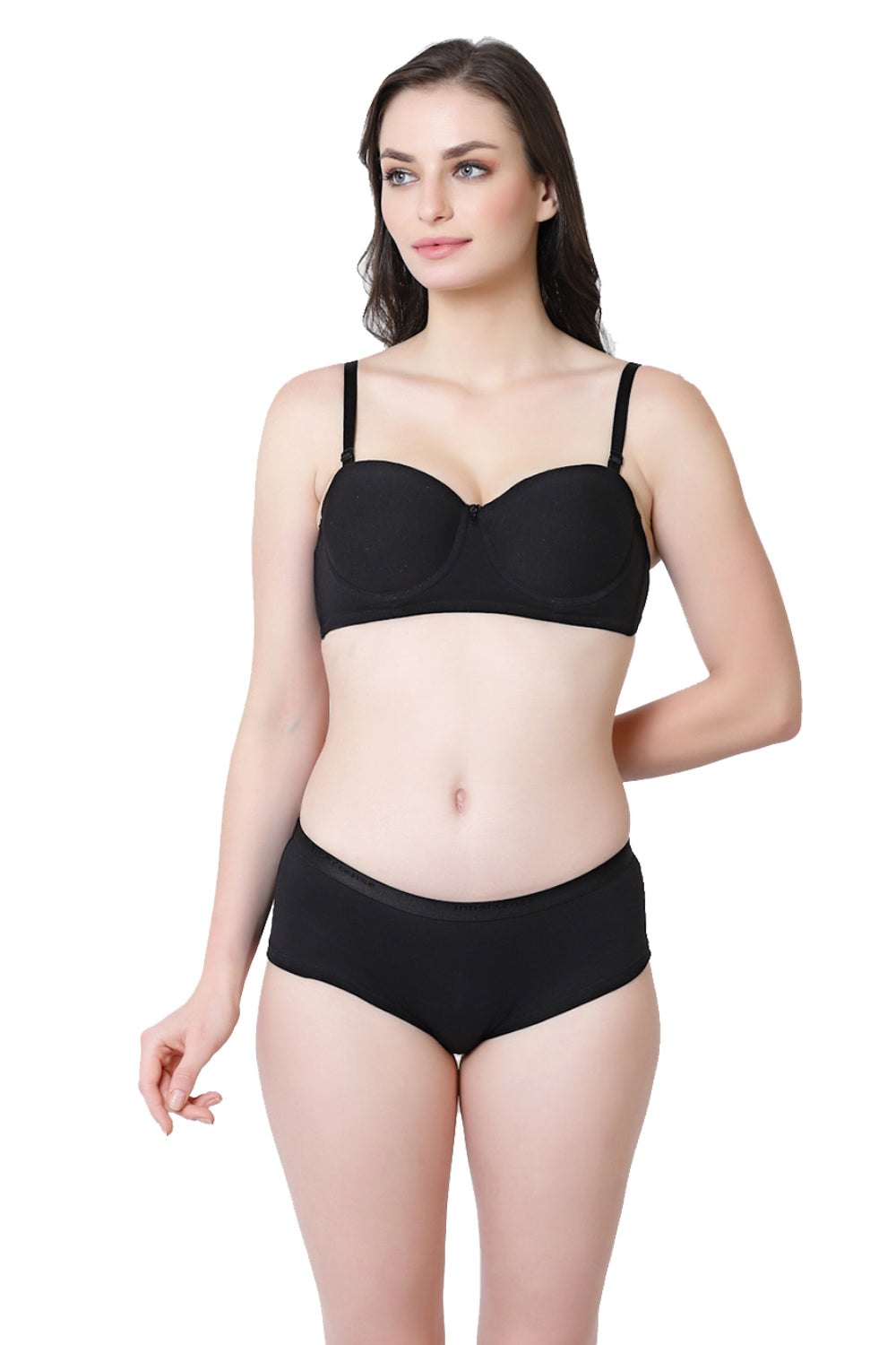 Organic Cotton Antimicrobial Seamless Strapless Bra and Panty  set-ISB102_ISP038-Black