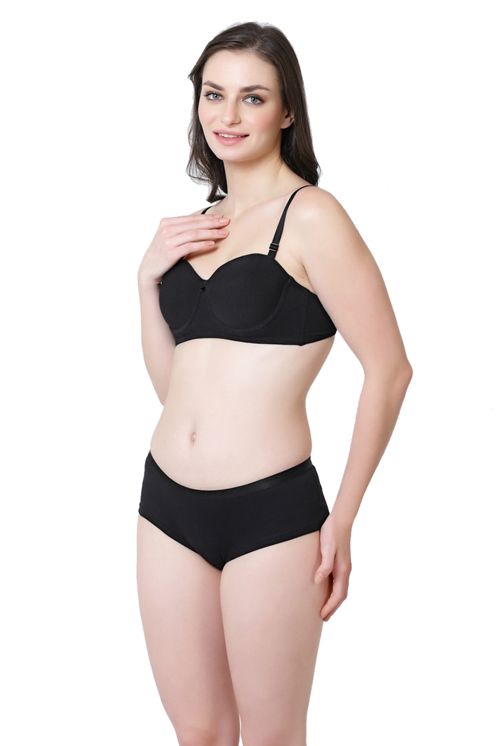 Organic Cotton  Antimicrobial Seamless Strapless Bra and Panty set-ISB102_ISP038-Black-