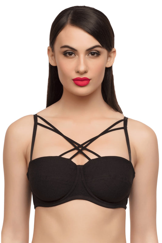 Organic Cotton Antimicrobial Padded Underwired Criss-cross Cage Bra-ISB055-