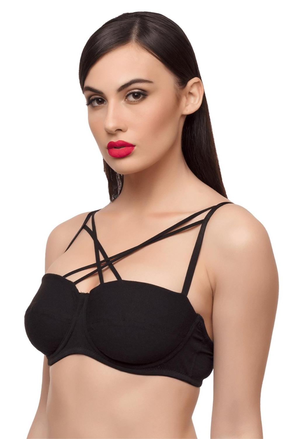 Organic Cotton Antimicrobial Padded Underwired Criss-cross Cage Bra-ISB055-