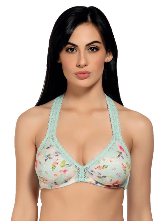 Organic Cotton Blended Antimicrobial Non-wired Lace touch Bralette-ISB094-