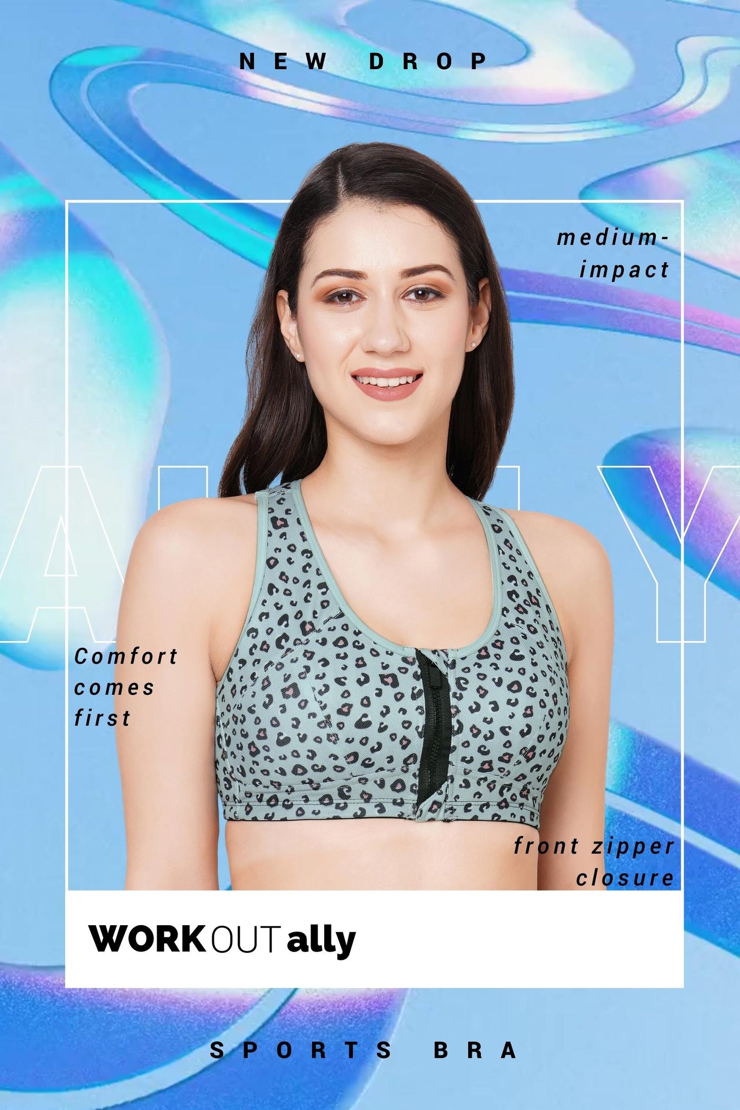 Organic Cotton Antimicrobial Medium Impact Printed Sports Bra_ISB116-Ocean Green-