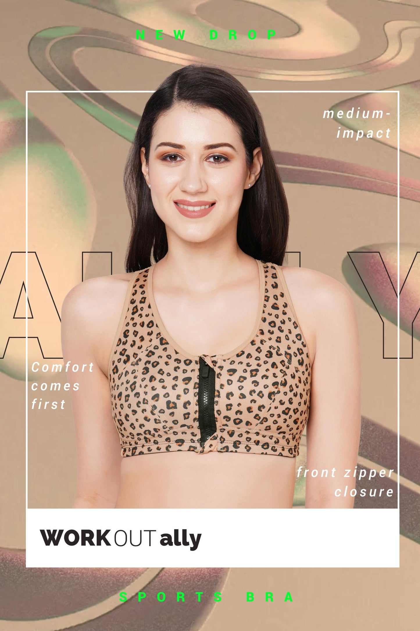Organic Cotton Antimicrobial Medium Impact Printed Sports Bra_ISB116-Skin-