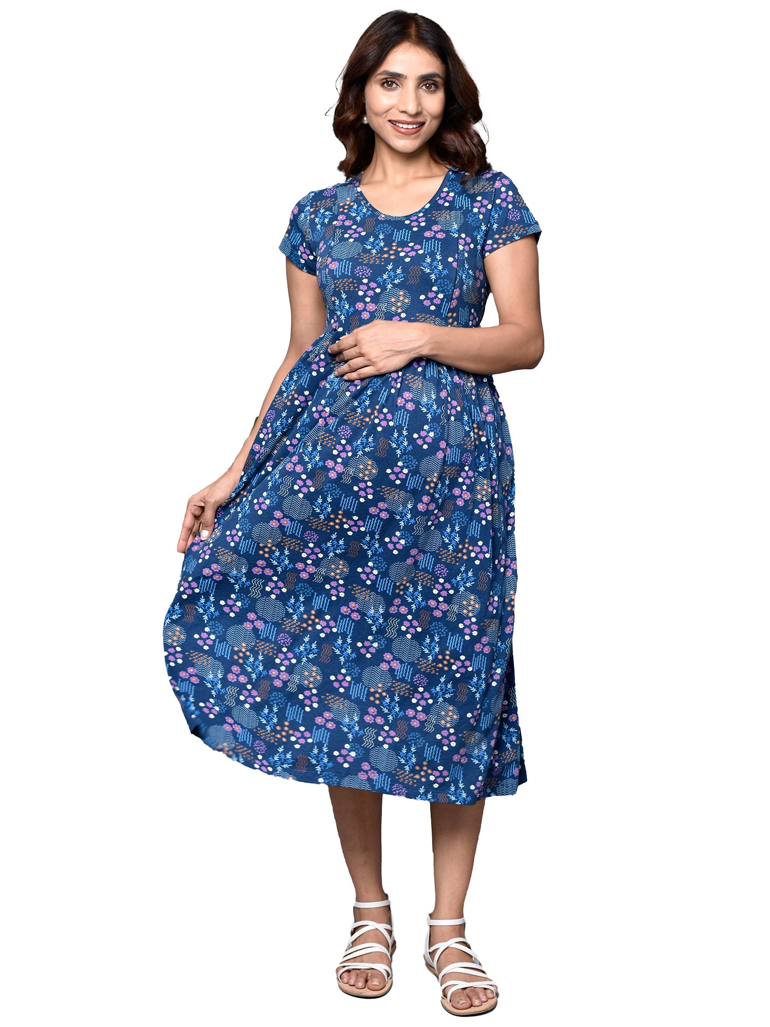 Organic Cotton Maxi Length Maternity Dress with short sleeves ISML018- Inner Sense Organic Cotton Maxi Length Maternity Dress with short sleeves ISML018- Inner Sense