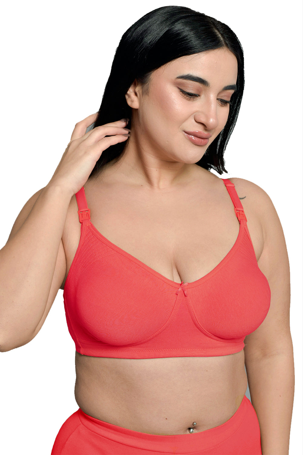 Plus Size Bright Pink Organic Cotton Antimicrobial Soft feeding Bra IMB005I