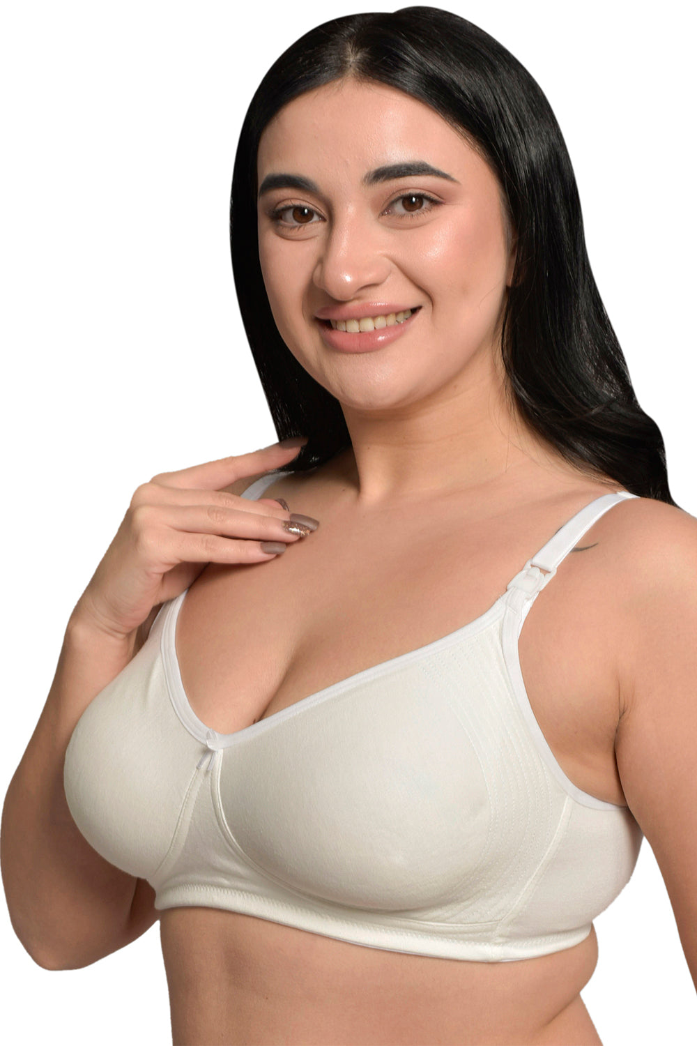 Plus Size White Organic Cotton Bamboo Non Padded Feeding Bra