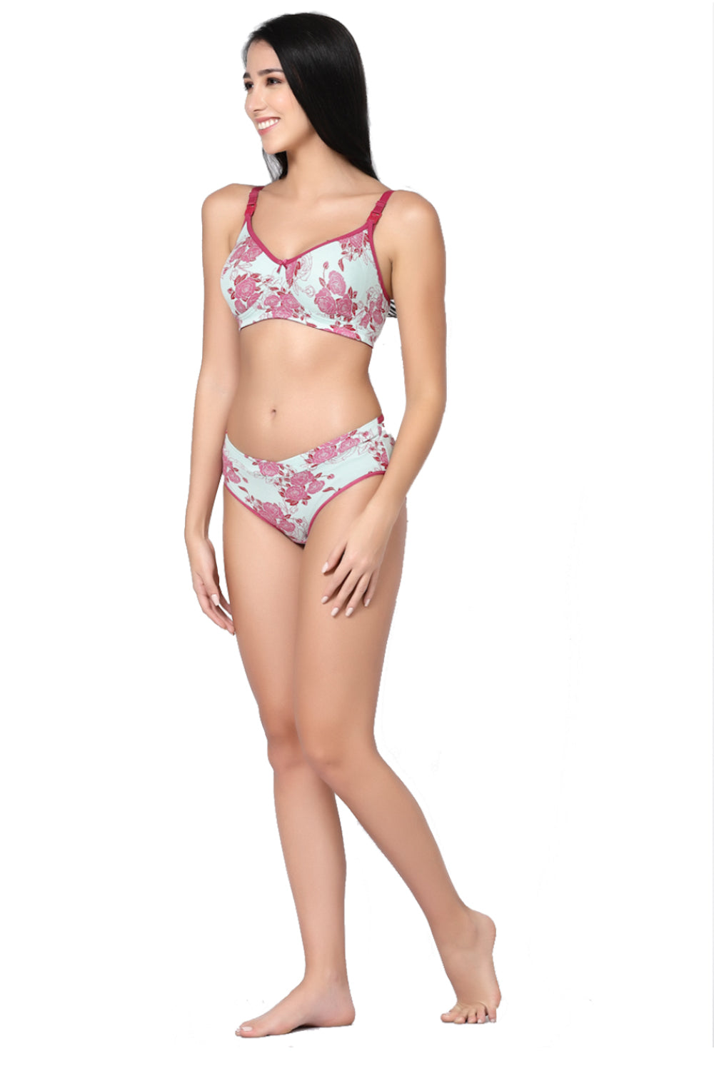 Organic Cotton Antimicrobial Soft feeding Printed Bra and Panty set-IMBP005H_IMP102-Pink Floral Print