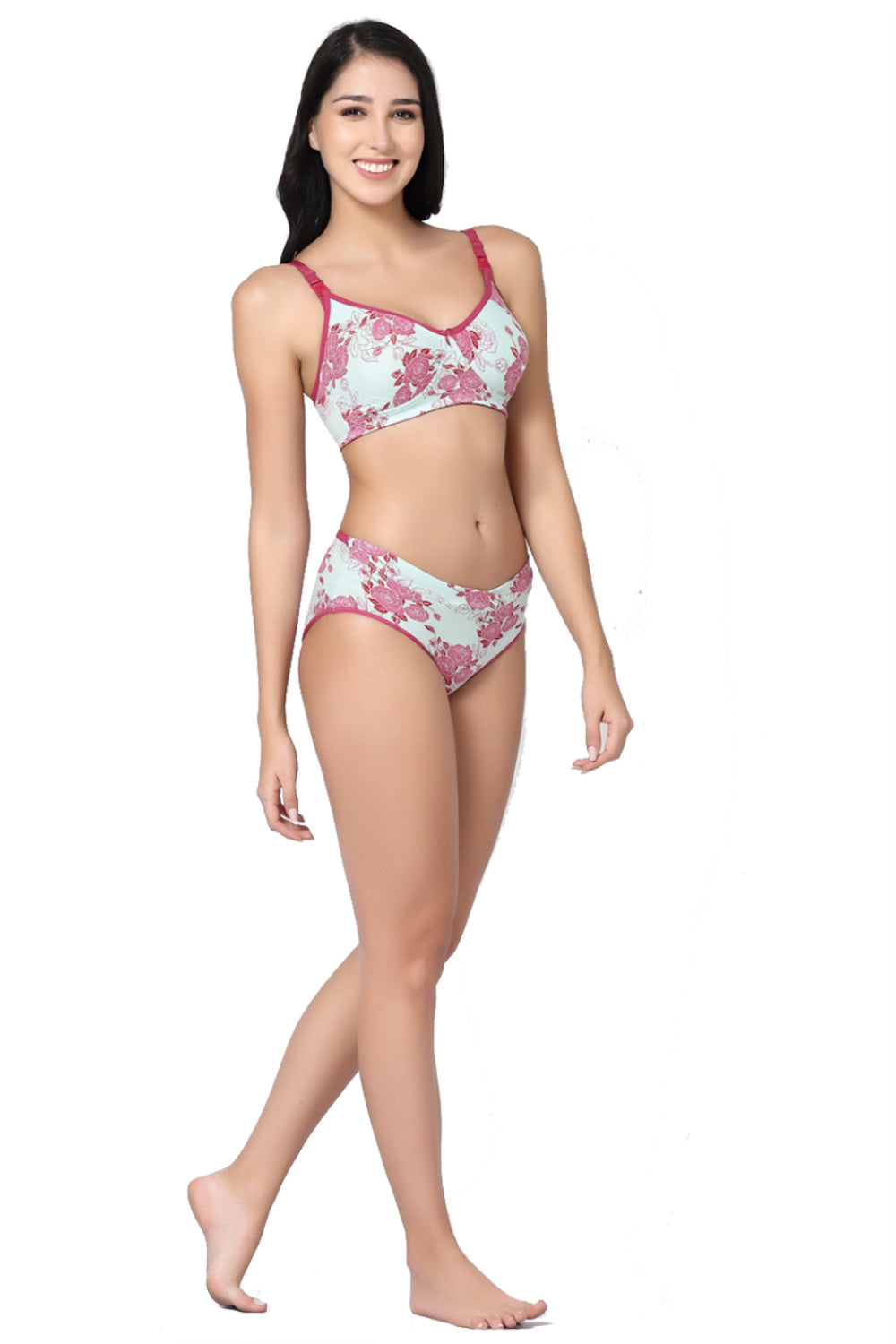 Organic Cotton Antimicrobial Soft feeding Printed Bra and Panty set-IMBP005H_IMP102-Pink Floral Print