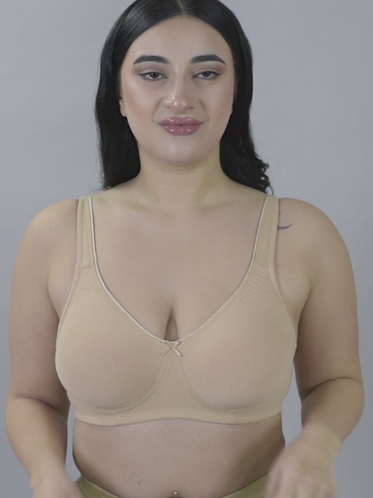 Plus Size Beige Organic Cotton Bamboo Non padded Side support bra