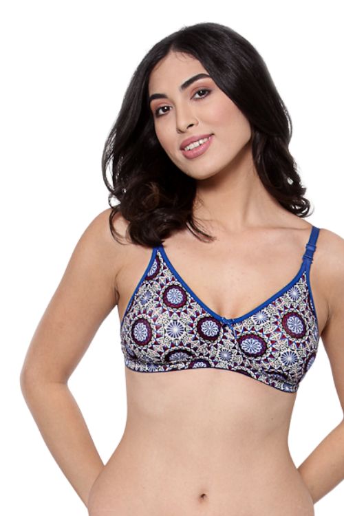 Organic Cotton Antimicrobial Backless Non-Padded Seamless bra-ISB100-Blue Print-