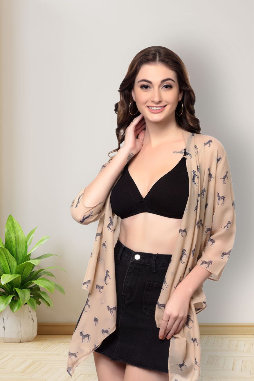 Organic Cotton Antimicrobial Backless Non-Padded Seamless bra-ISB100-Black-