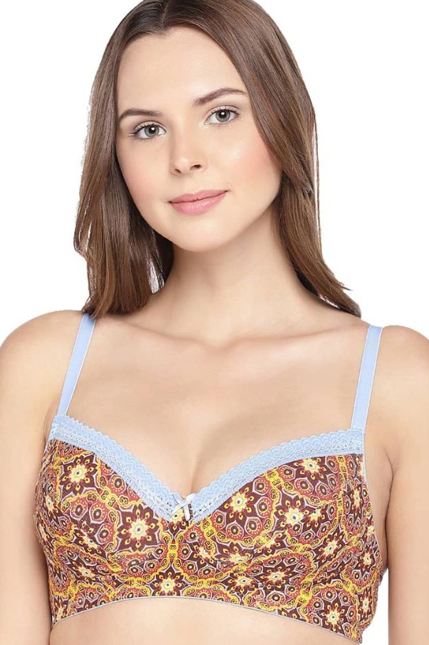 Organic Cotton Antimicrobial Lightly Padded Lace Touch Bra-ISB003-Red Print-