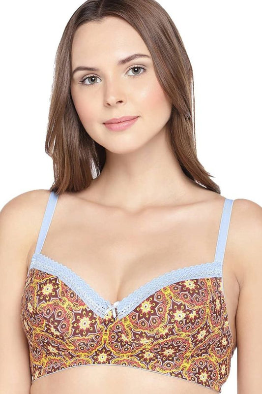 Organic Cotton  Antimicrobial Lightly Padded Lace Touch Bra-ISB003-Red Print-