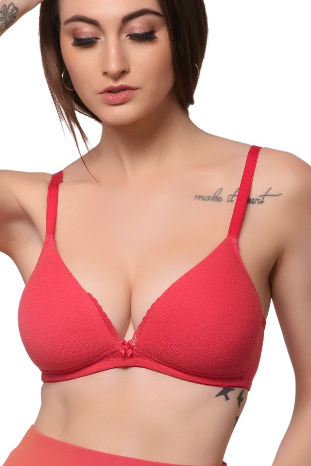 Organic Cotton Antimicrobial Lace touch T-shirt Bra-ISB042-Bright Pink-