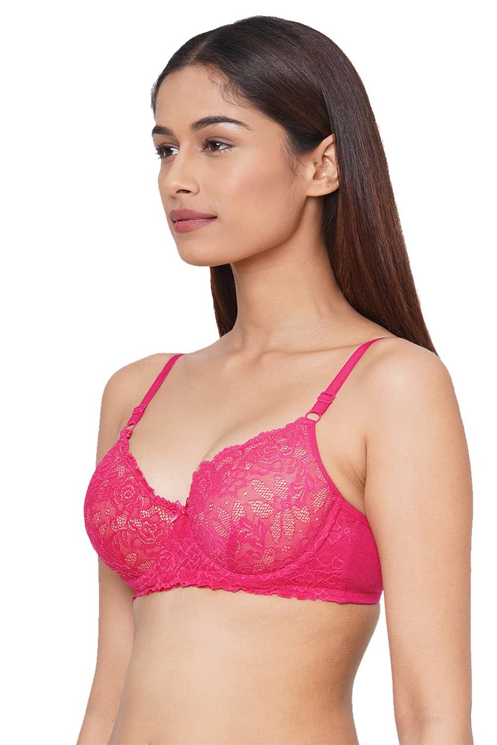 Organic Cotton  Padded Underwired Lace Bra-ISB047-Fuschia-