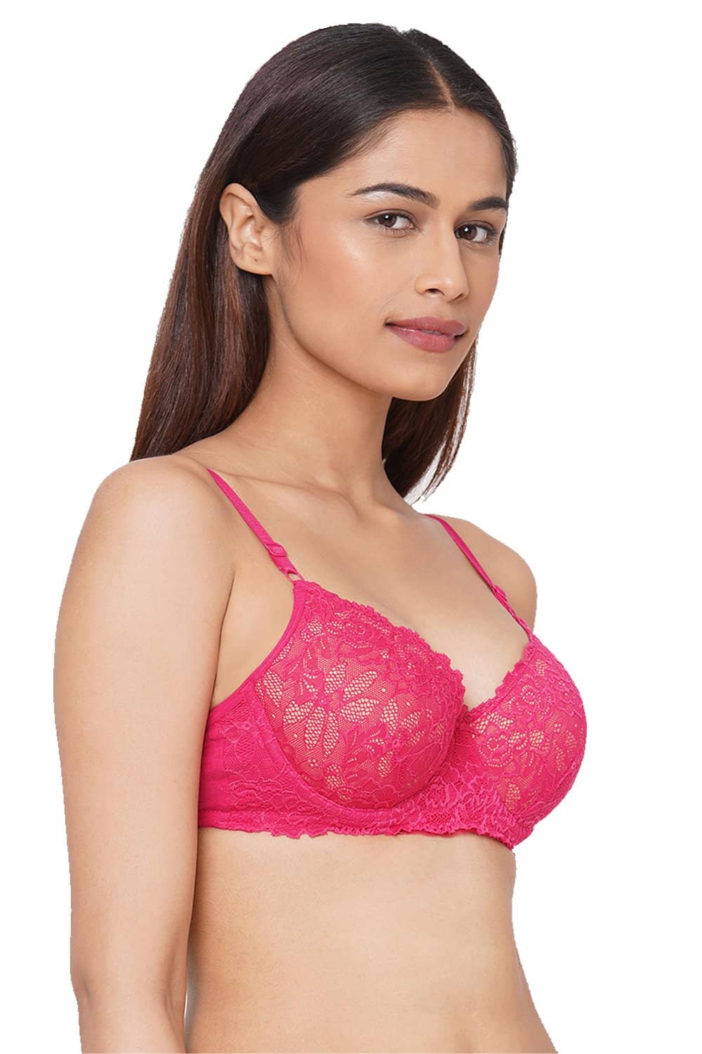 Organic Cotton  Padded Underwired Lace Bra-ISB047-Fuschia-