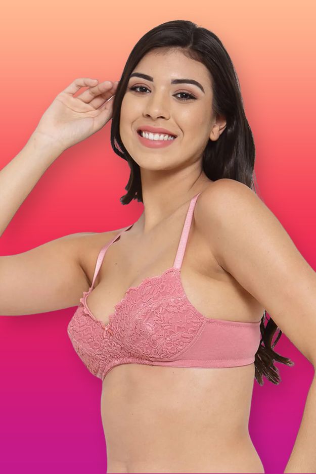 Organic Cotton Antimicrobial Laced Cushioned Padded Bra-ISB106-Mauve-