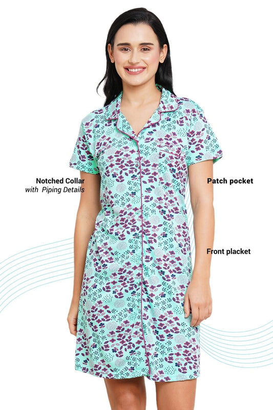 Organic Cotton and Bamboo fibre sleep shirt with a hairband-ISL024-Eclectic floral print