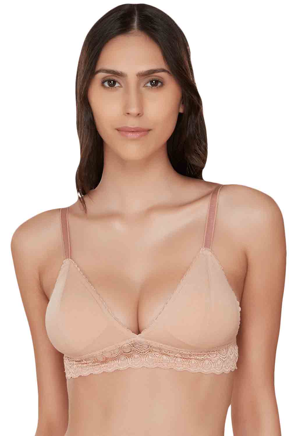 Organic Cotton Antimicrobial Non-wired Triangular Lace Band Bralette-ISB095