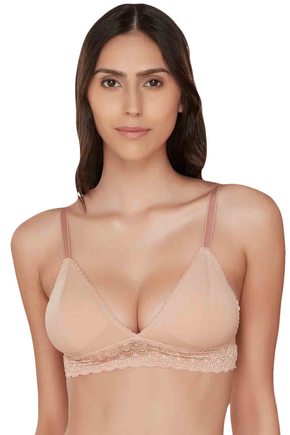 Organic Cotton Antimicrobial Non-wired Triangular Lace Band Bralette-ISB095-