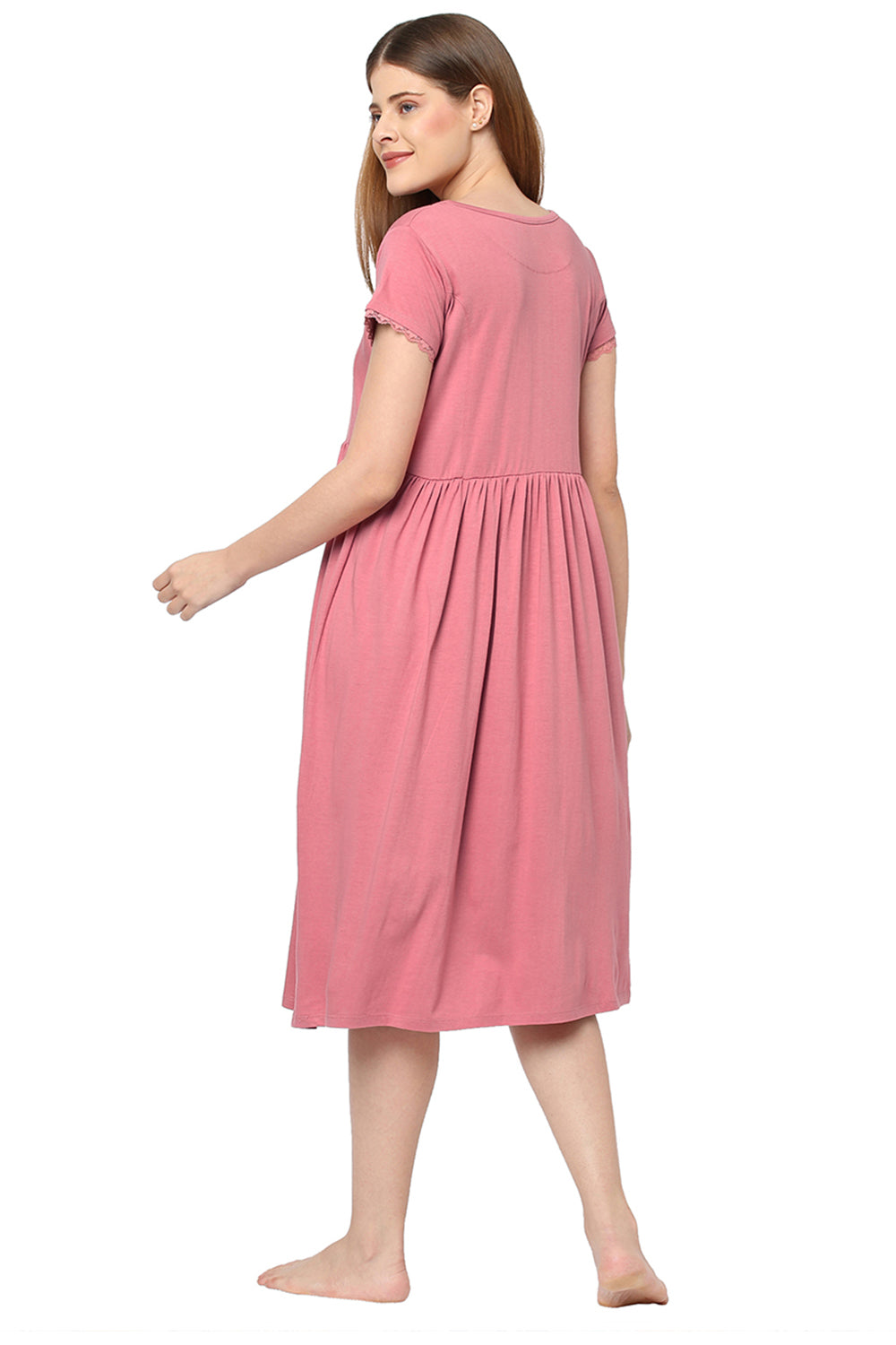 Organic Cotton Calf-length Nighty-ISL013-Desert rose
