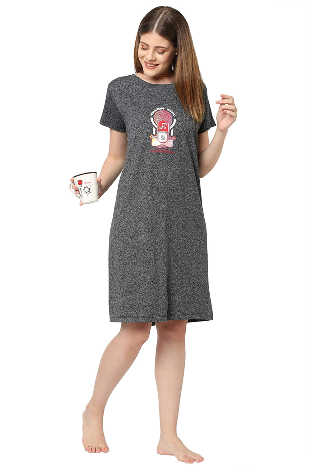 Organic Cotton Sleep Tee-ISL018-Deep grey melange