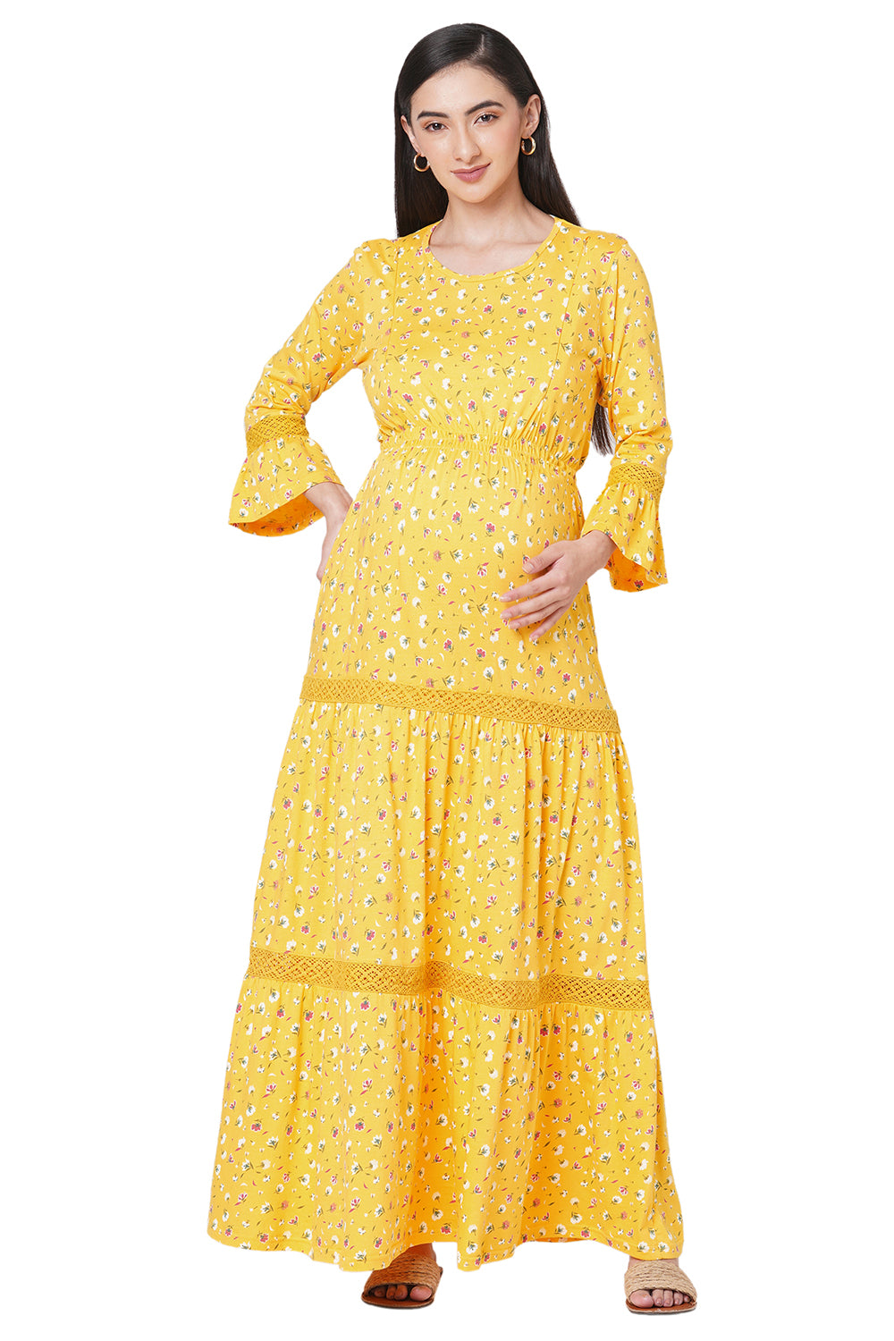 Organic Cotton Full length maternity nighty_ISML005-Daylily