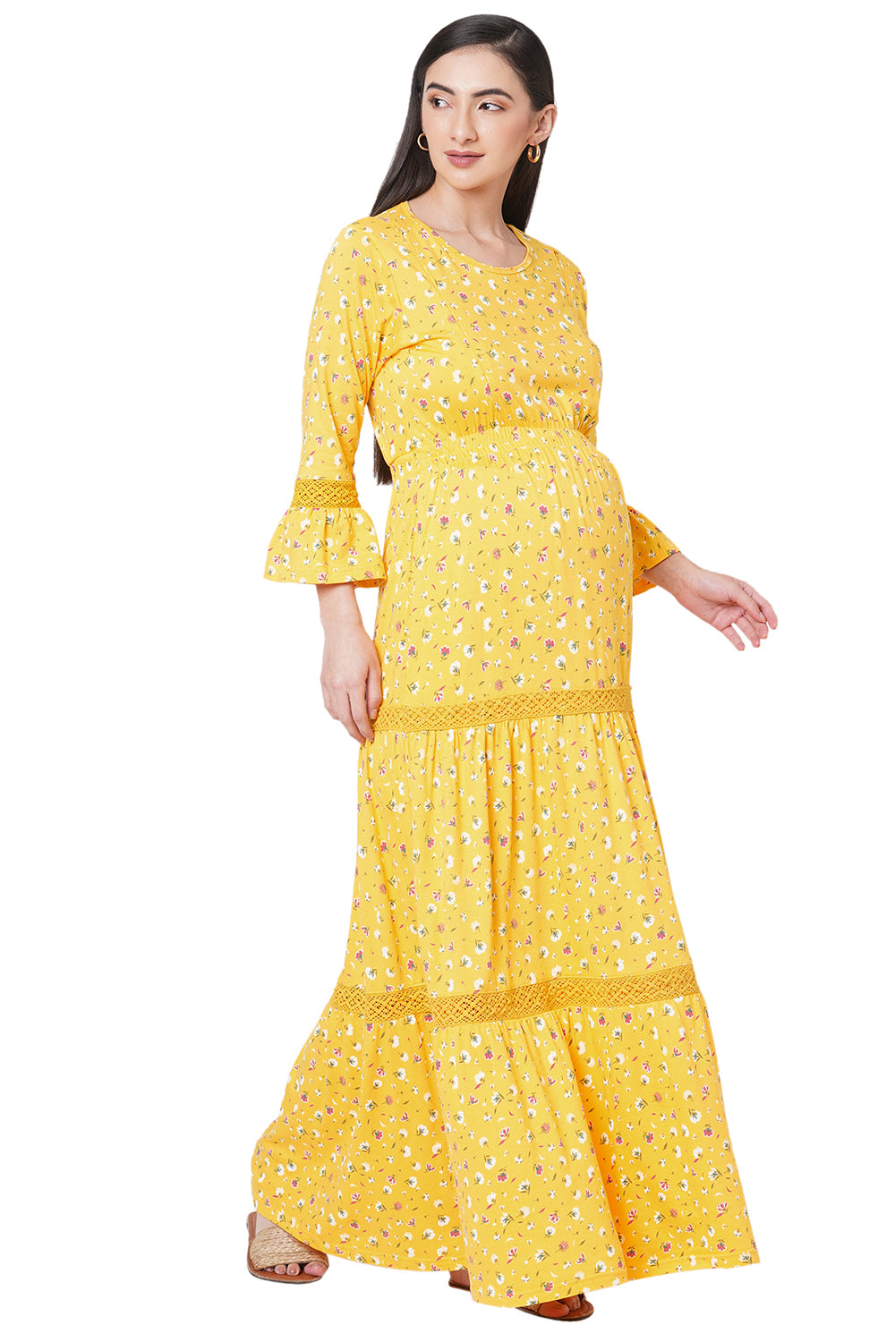 Organic Cotton Full length maternity nighty_ISML005-Daylily