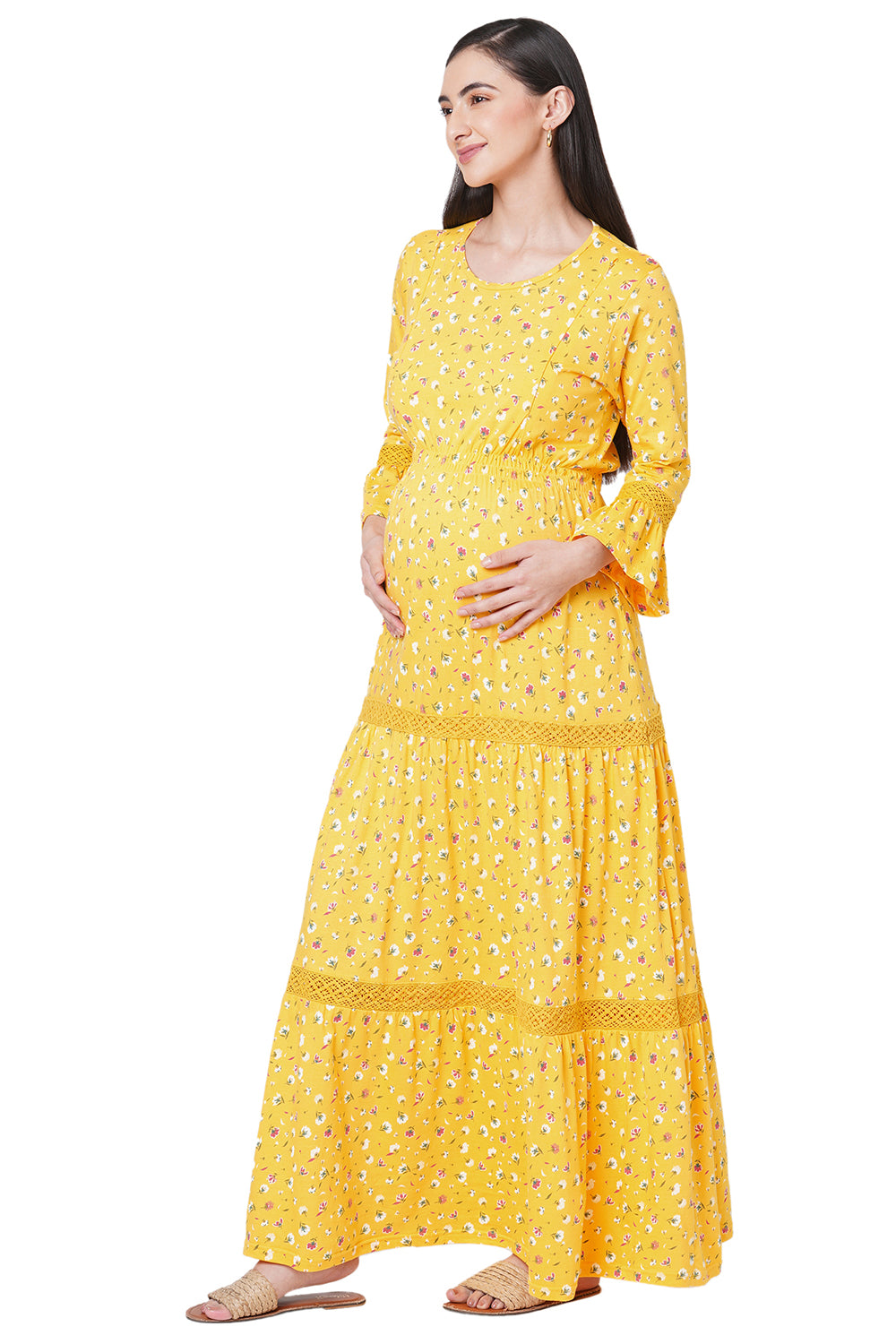 Organic Cotton Full length maternity nighty_ISML005-Daylily