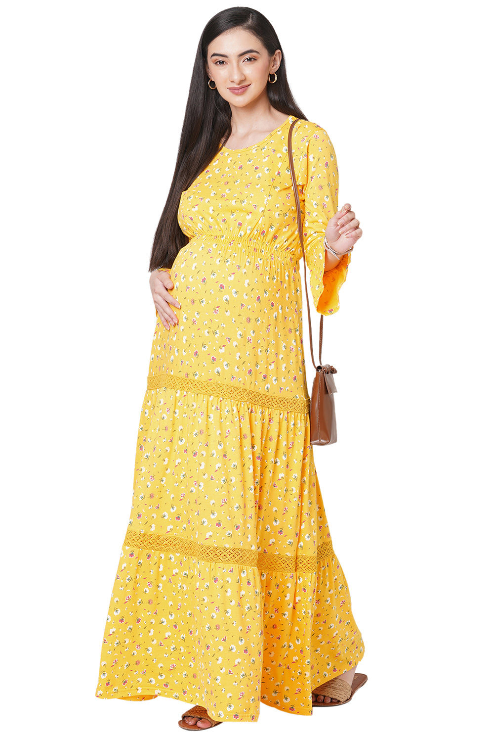 Organic Cotton Full length maternity nighty_ISML005-Daylily