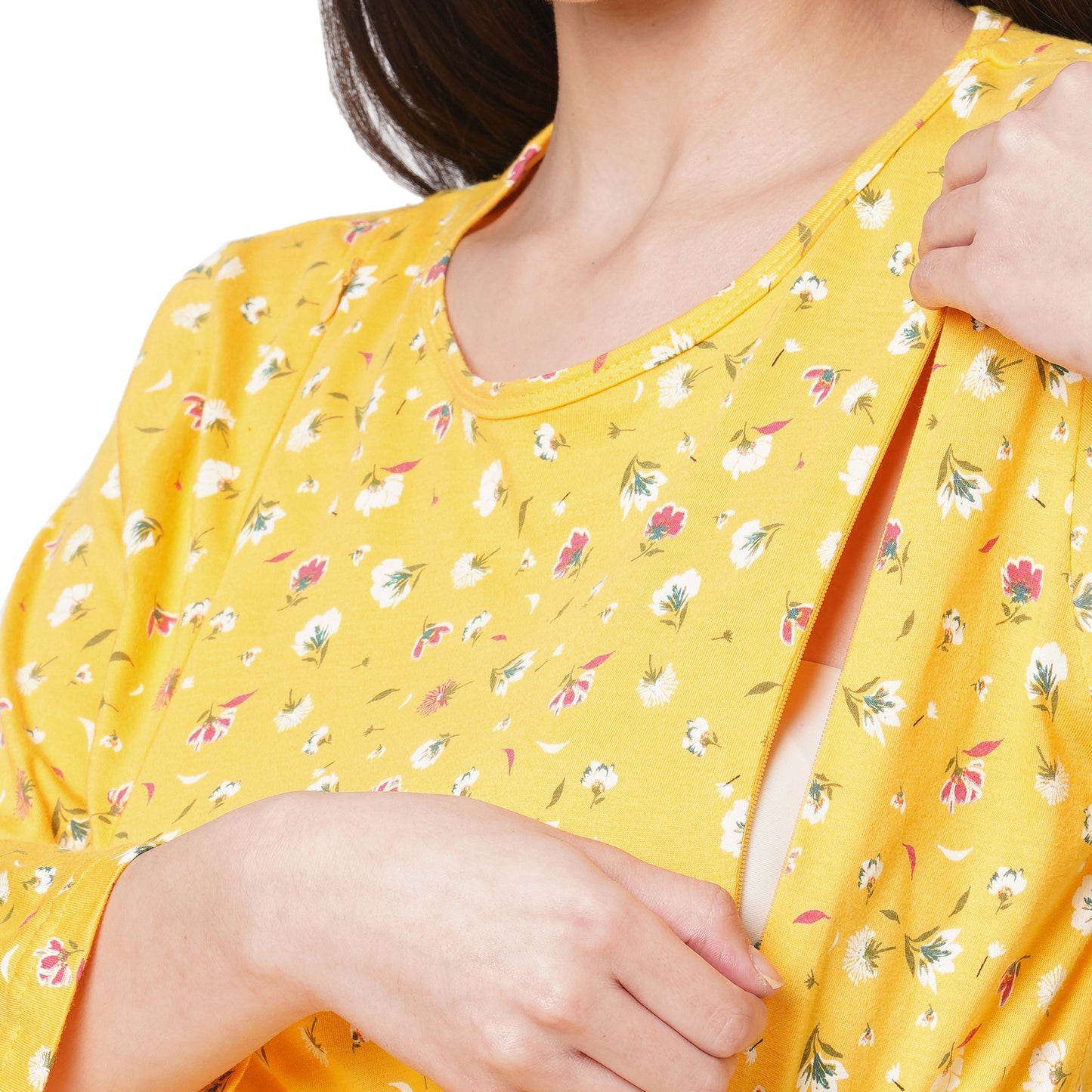 Organic Cotton Full length maternity nighty_ISML005-Daylily
