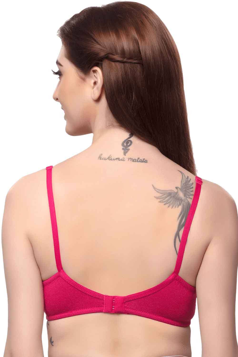 Organic Cotton Antimicrobial Laced non-Padded Bra-ISB019-Fuschia-