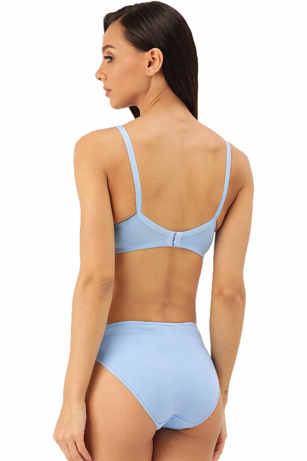 Organic Cotton Antimicrobial Seamless Side Support Bra & Panty Set-ISBP057-Sky Blue-