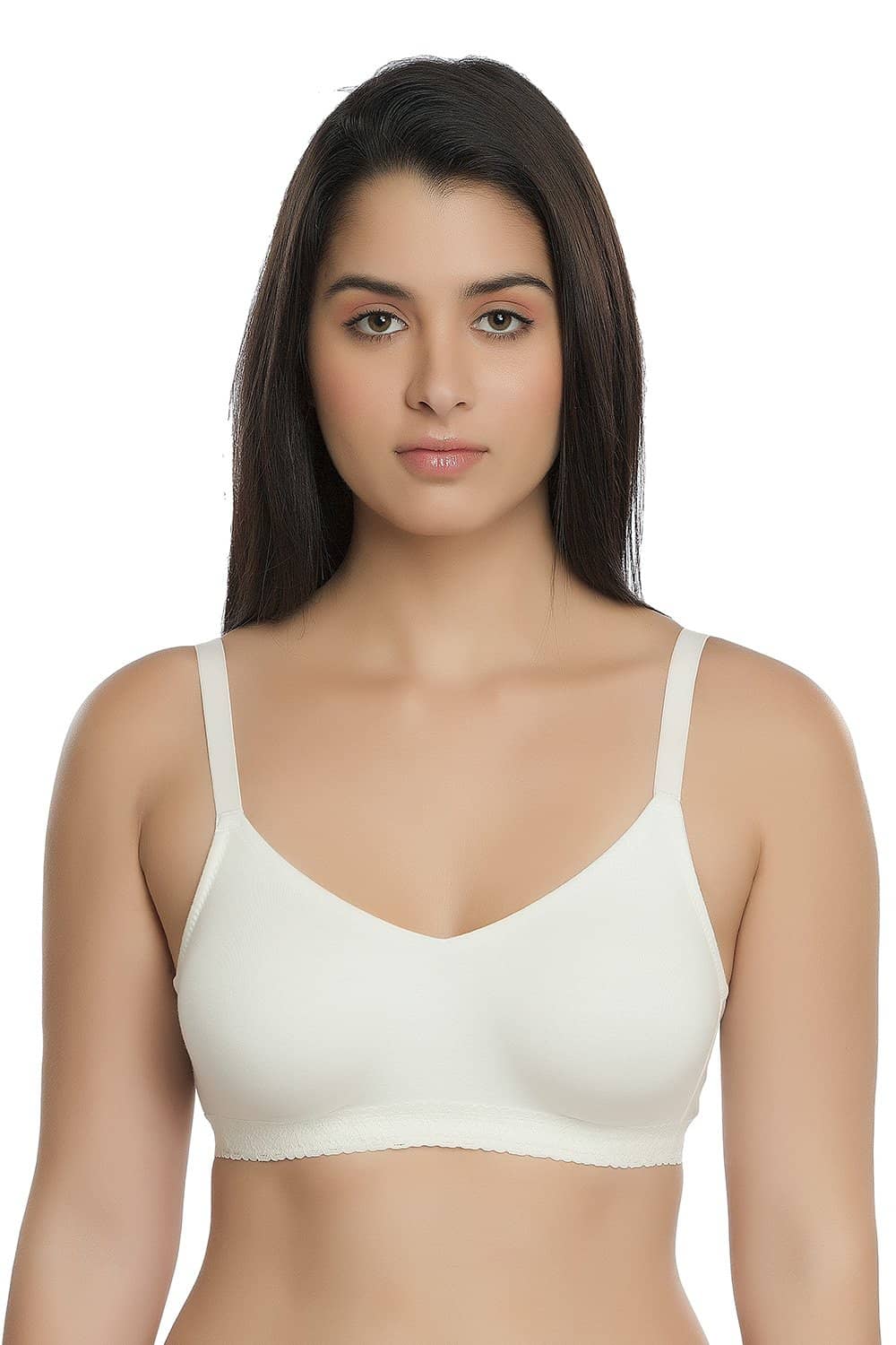 Organic Seamless Laced Bra-ISB054-Milky White-
