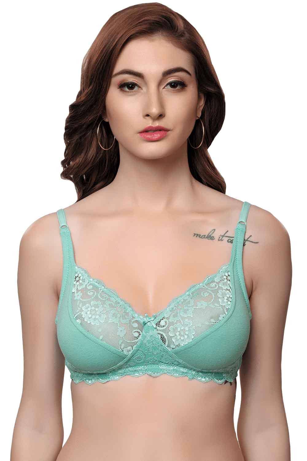 Organic Cotton Antimicrobial Laced non-Padded Bra-ISB019-Oceangreen-