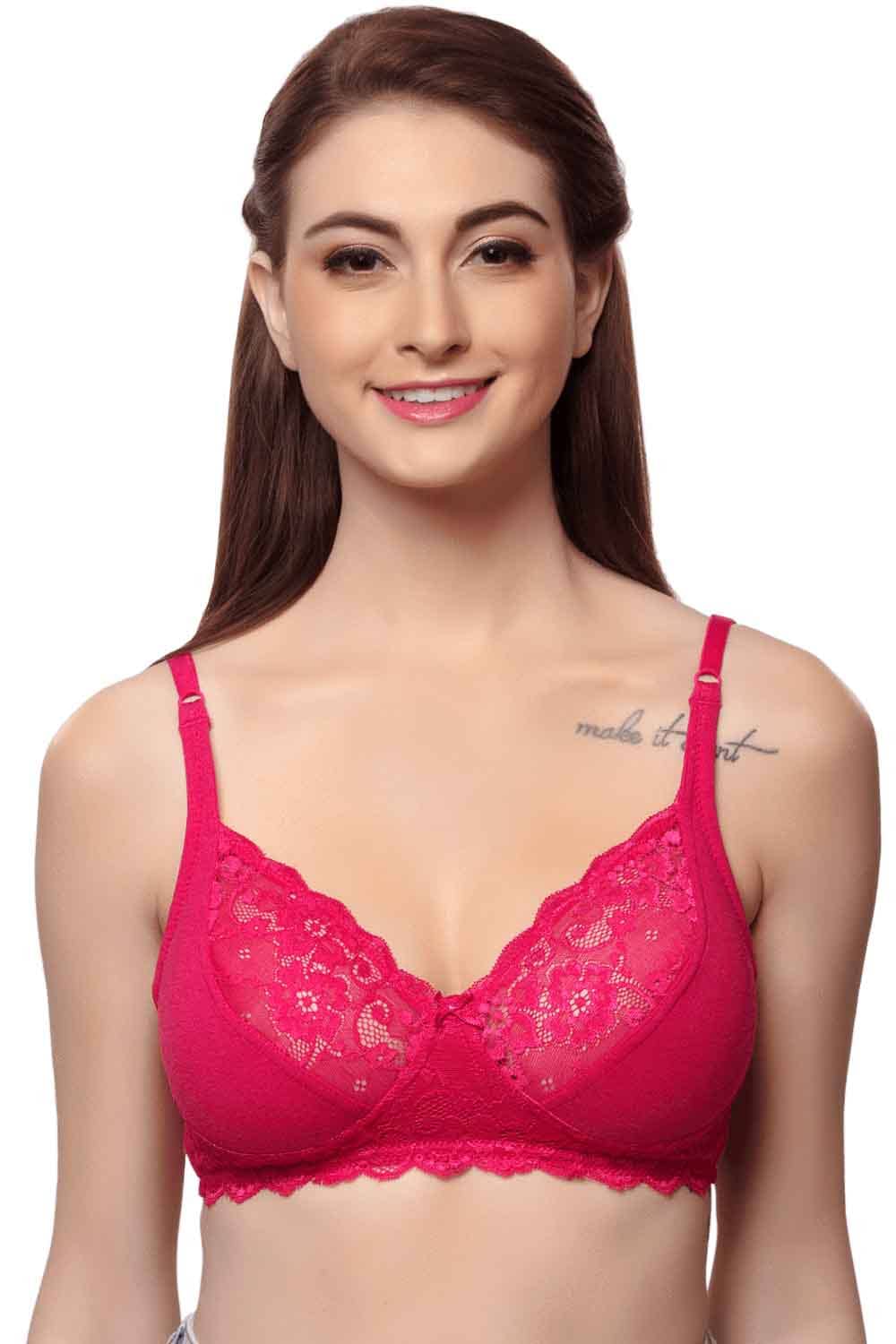 Organic Cotton Antimicrobial Laced non-Padded Bra-ISB019-Fuschia-
