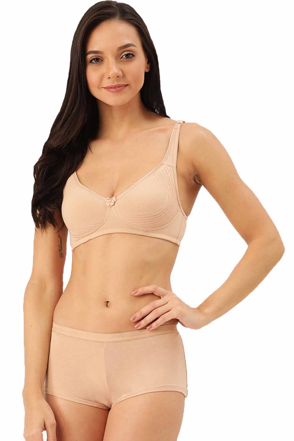 Organic Cotton  Antimicrobial  Seamless Side Support Bra & Panty Set-ISBP057-Boyshorts-Skin-