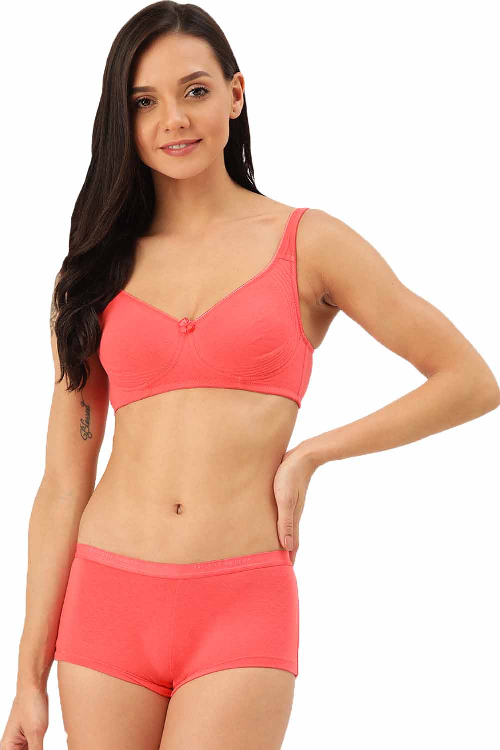 Organic Cotton Antimicrobial Seamless Side Support Bra & Panty  Set-ISBP057-Bright Pink