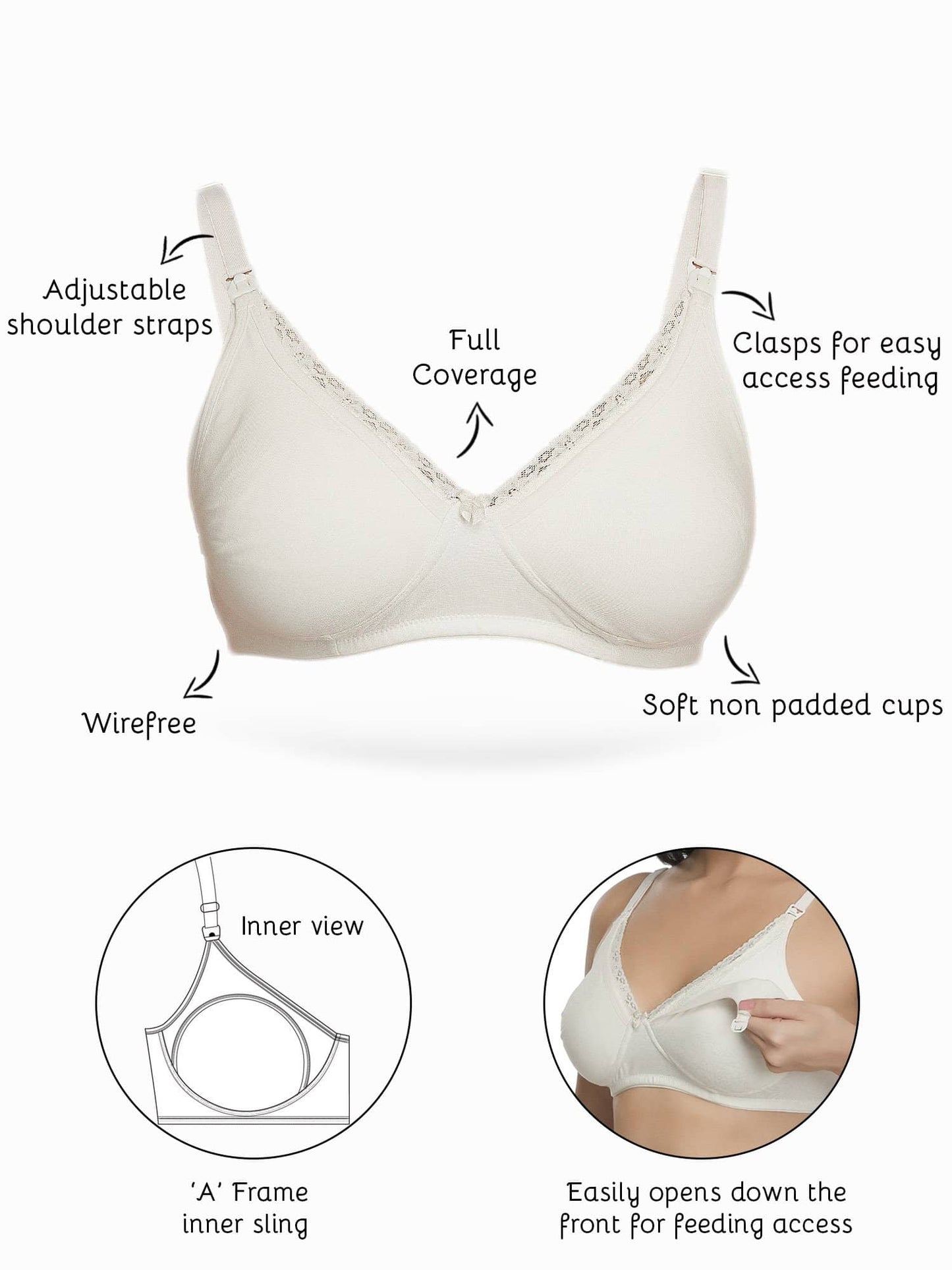 Organic Cotton Antimicrobial Laced Soft Nursing Bra-IMB003E
