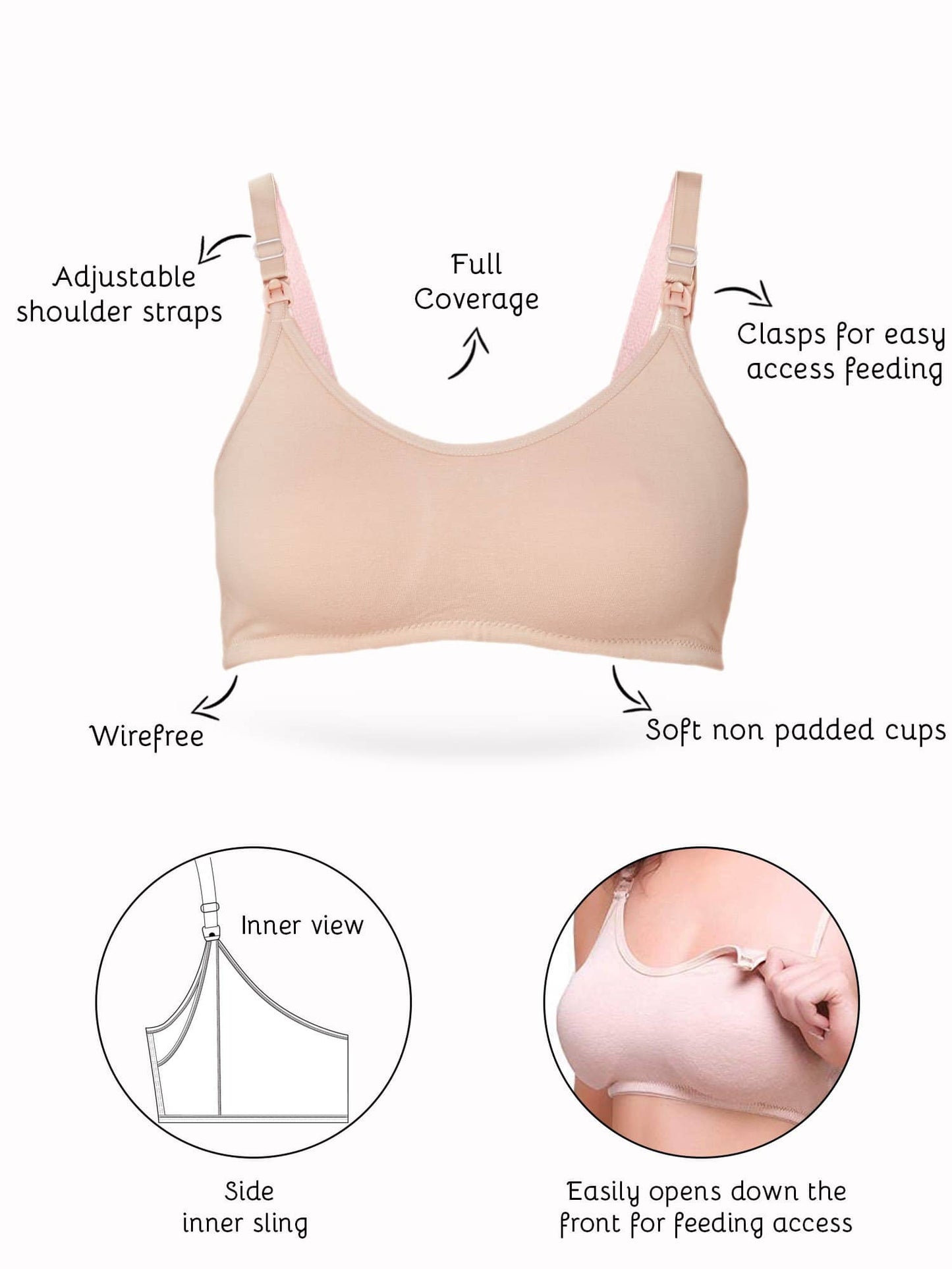 Organic Cotton Antimicrobial Soft Nursing Bra-IMB004A